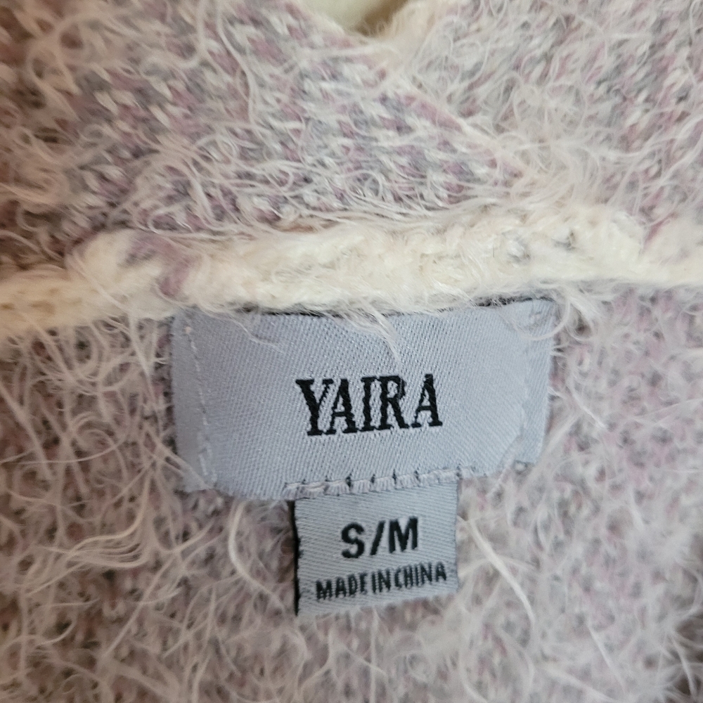 Yaira purple, gray, and cream poncho/cardigan. Eyelash knit Acrylic Blen… - Picture 4 of 9